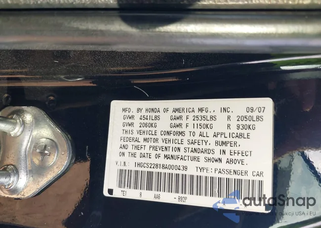 1HGCS22818A000439: 44002083