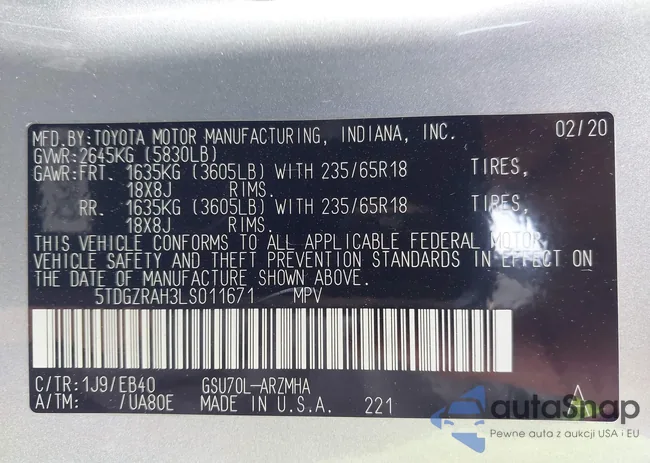 5TDGZRAH3LS011671: 44001282