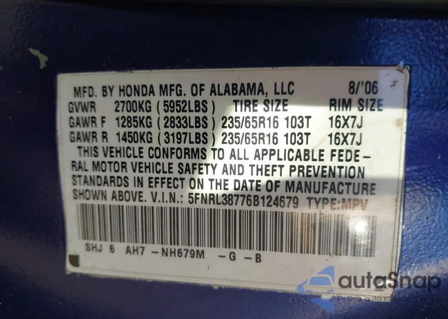 5FNRL38776B124679: 44001582