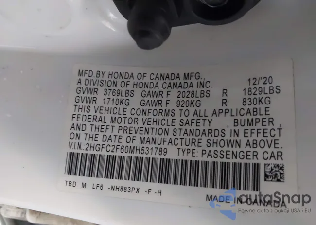 2HGFC2F60MH531789: 44001599