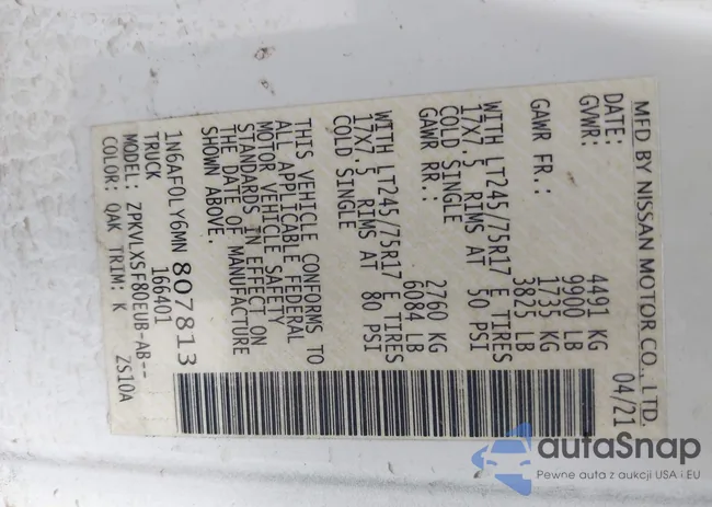 1N6AF0LY6MN807813: 44001616