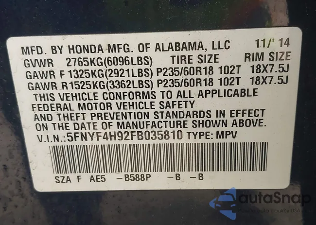 5FNYF4H92FB035810: 44001617