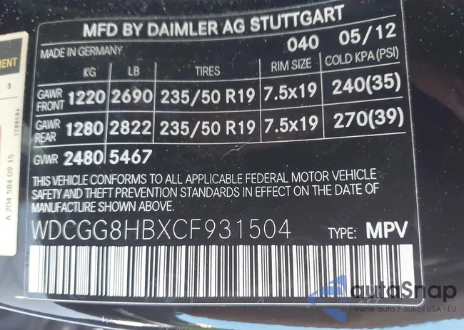 WDCGG8HBXCF931504: 44001634