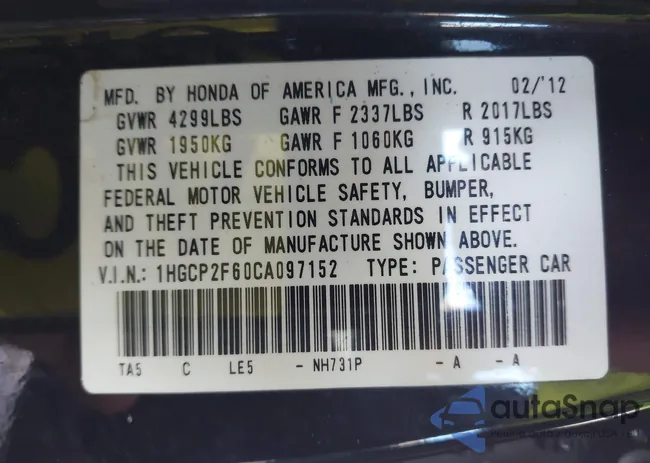 1HGCP2F60CA097152: 44002753