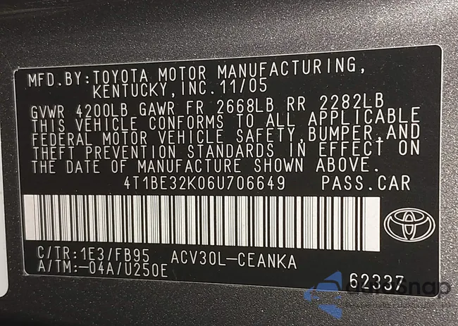 4T1BE32K06U706649: 44002862