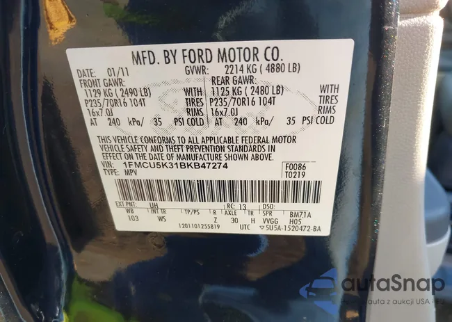 1FMCU5K31BKB47274: 44003051