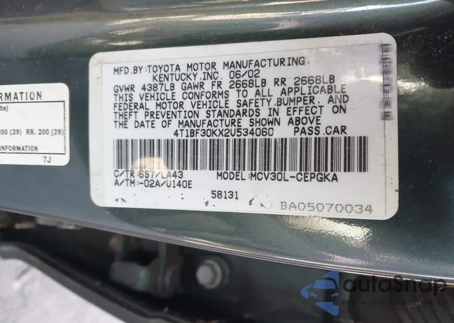 4T1BF30KX2U534060: 44003098