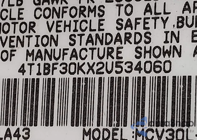 4T1BF30KX2U534060: 44003098