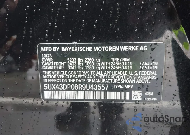 5UX43DP08R9U43557: 44003173