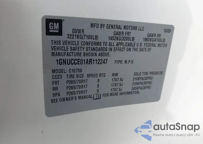 1GNUCCE01AR112247: 44003187