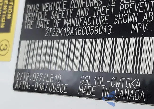 2T2ZK1BA1BC059043: 44002361