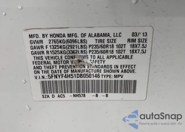 5FNYF4H51DB050146: 44002397