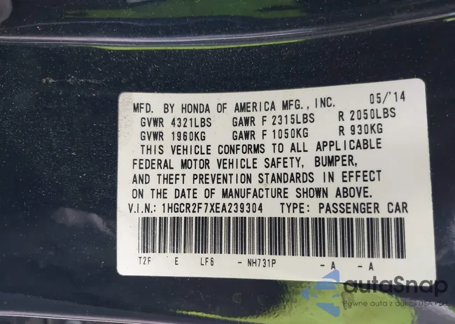 1HGCR2F7XEA239304: 44002532