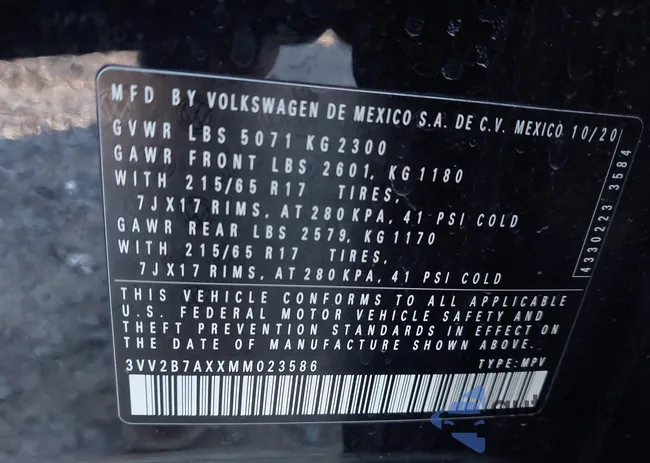 3VV2B7AXXMM023586: 44002594