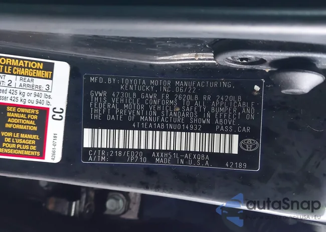 4T1EA1AB1NU014932: 44003901