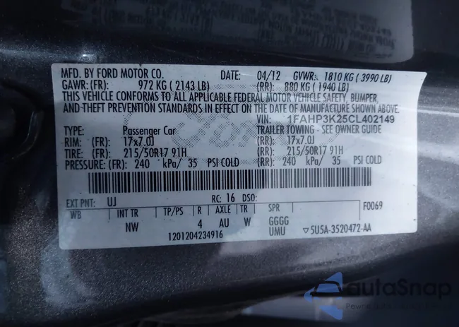 1FAHP3K25CL402149: 44003908