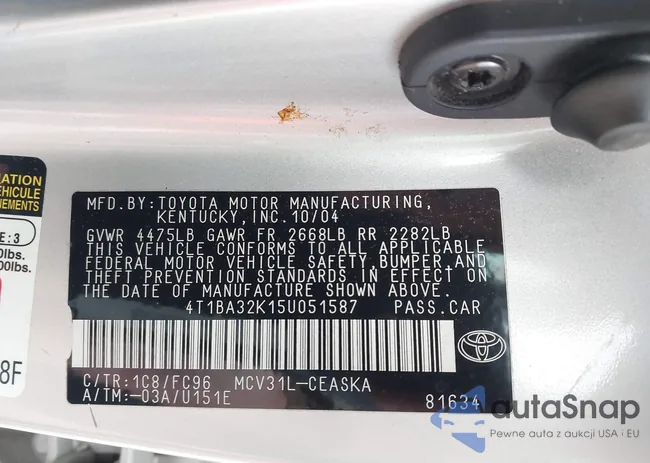 4T1BA32K15U051587: 44003939