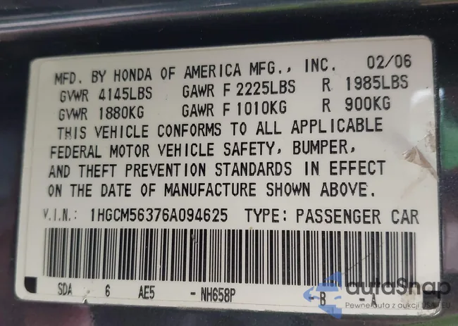 1HGCM56376A094625: 44004089