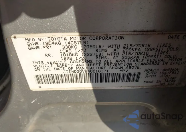 JTEHD20V640016171: 44004203