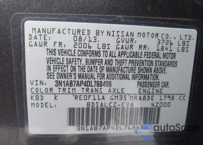 3N1AB7AP4DL768496: 44003362