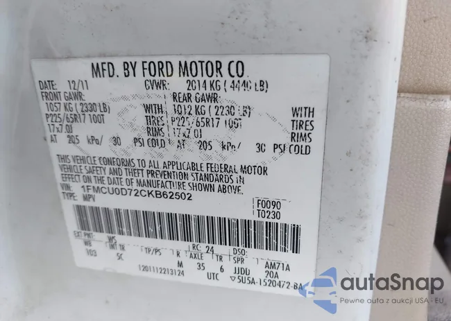 1FMCU0D72CKB62502: 44003439