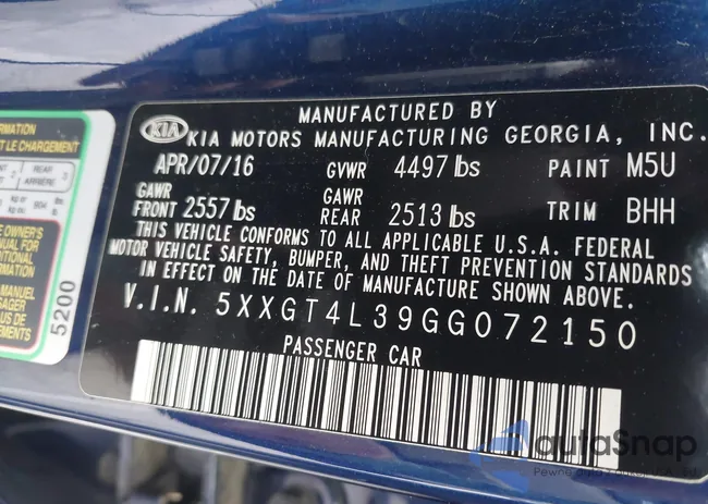 5XXGT4L39GG072150: 44003452