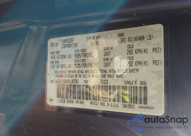 1B7HC16X6XS187361: 44004825