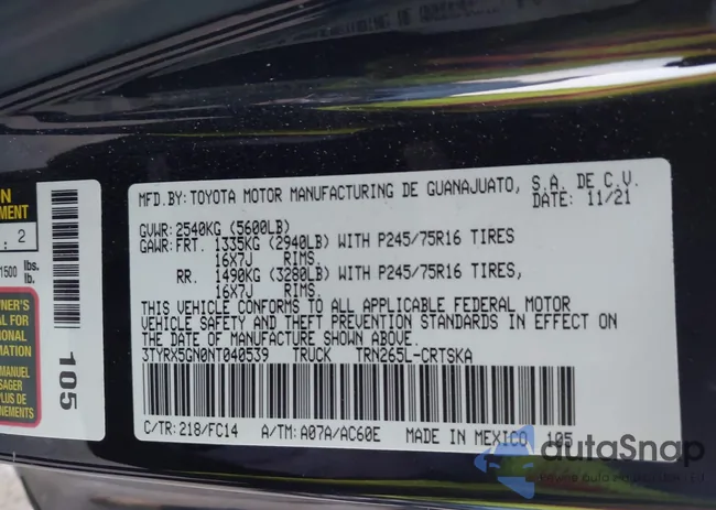 3TYRX5GN0NT040539: 44004894