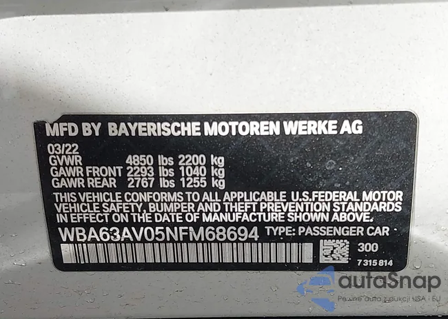 WBA63AV05NFM68694: 44005189