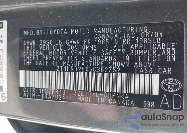 2T1LR32EX5C362752: 44005234