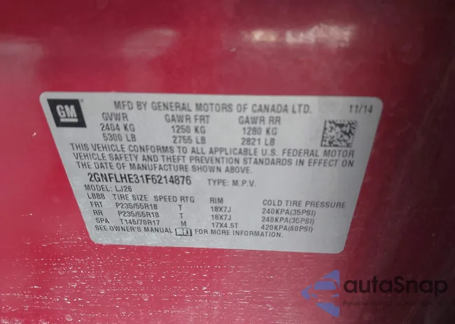 2GNFLHE31F6214876: 44005647