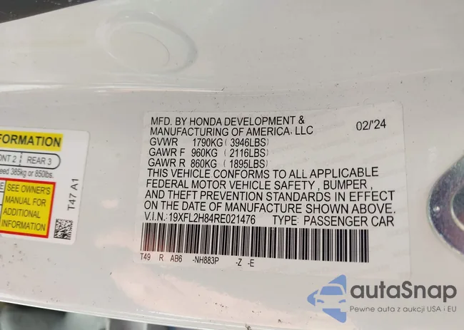 19XFL2H84RE021476: 44005662