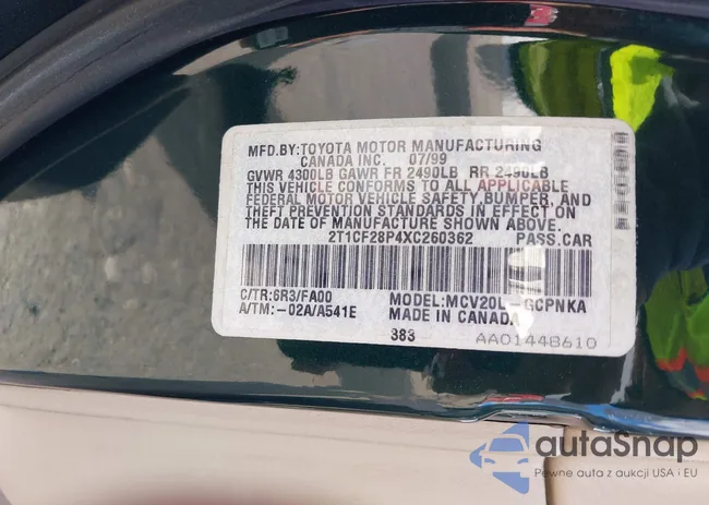 2T1CF28P4XC260362: 44005861