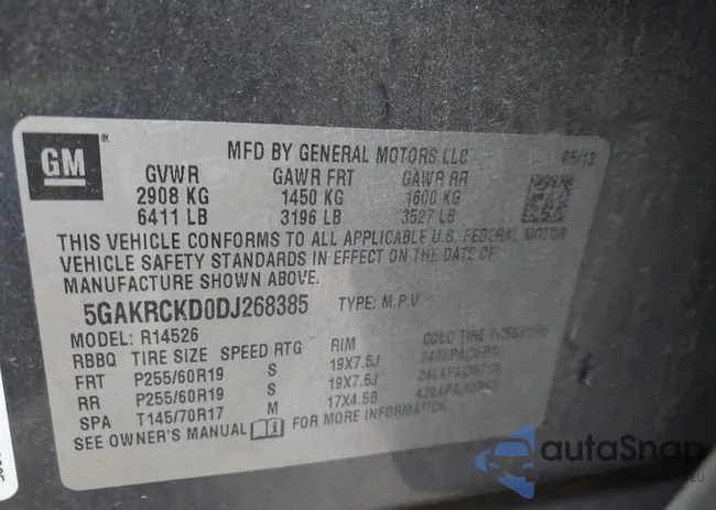 5GAKRCKD0DJ268385: 44005900