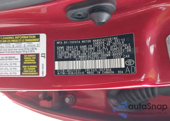 2T1BU4EE2DC101092: 44005941