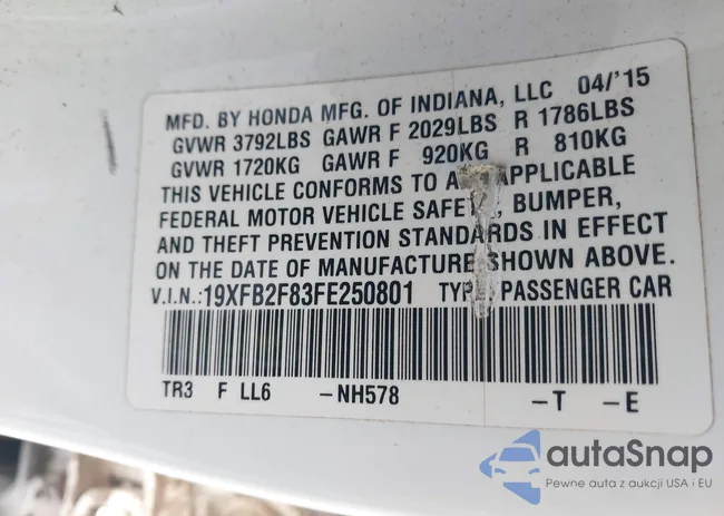 19XFB2F83FE250801: 44006097