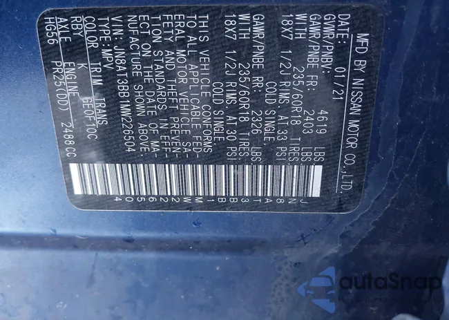 JN8AT3BB1MW226504: 44006126