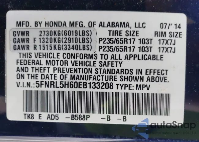 5FNRL5H60EB133208: 44006197
