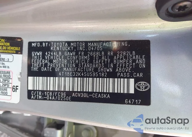 4T1BE32K45U595182: 44005387