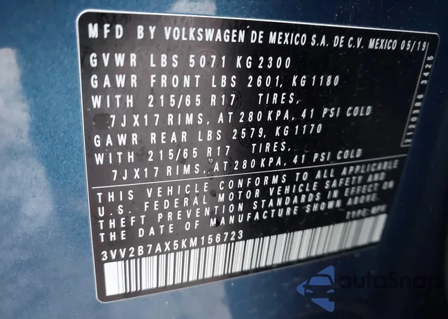 3VV2B7AX5KM156723: 44005575