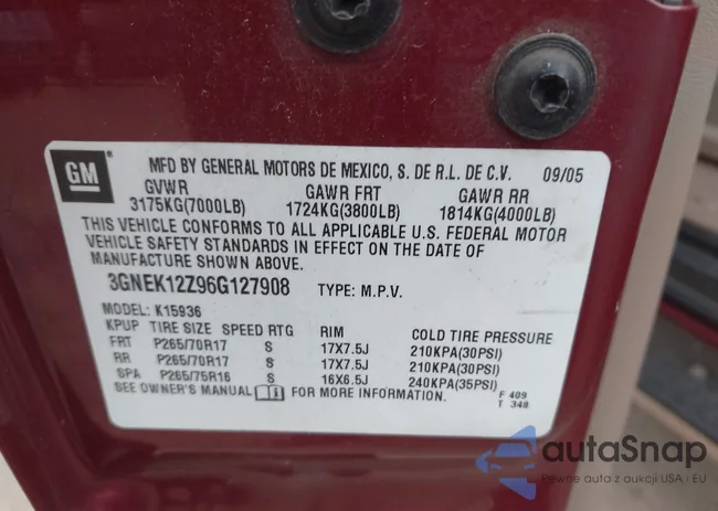 3GNEK12Z96G127908: 44006652