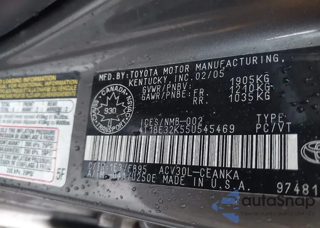 4T1BE32K55U545469: 44006715