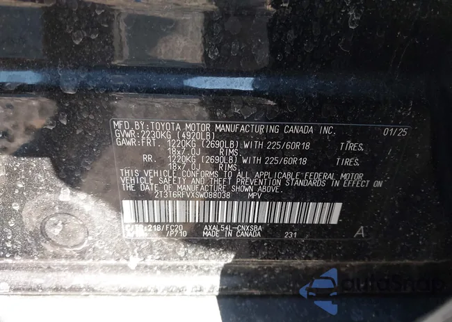 2T3T6RFVXSW088038: 44006786