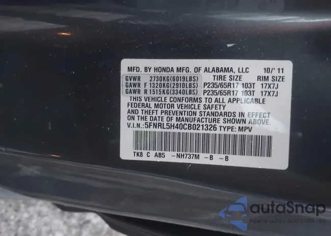 5FNRL5H40CB021326: 44007038