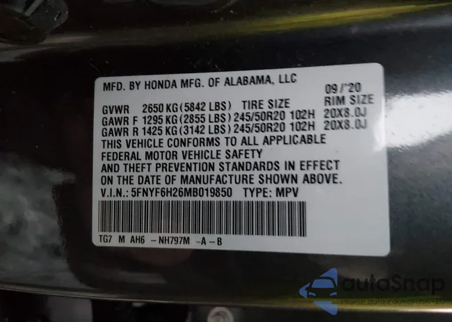 5FNYF6H26MB019850: 44007190