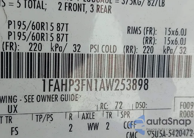 1FAHP3FN1AW253898: 44006456