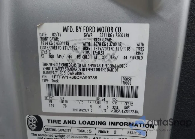 1FTFW1R66CFA99785: 44006484