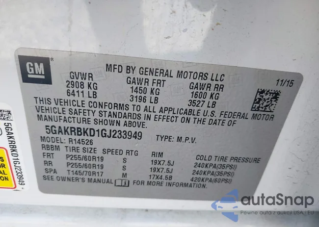 5GAKRBKD1GJ233949: 44006487