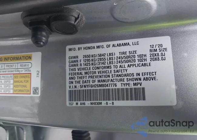 5FNYF6H26MB047776: 44006604