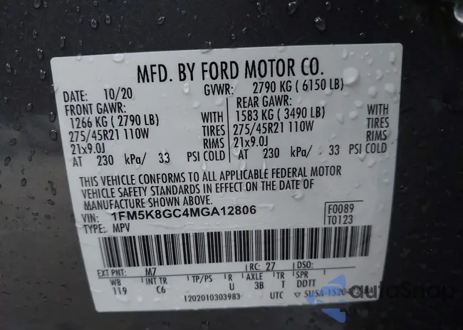 1FM5K8GC4MGA12806: 44007711